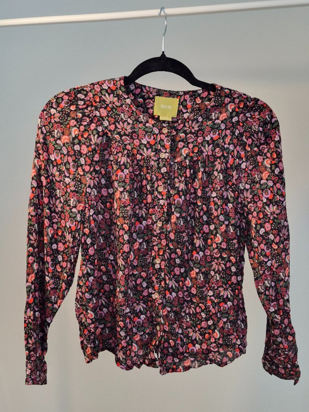 Maeve Blouse Women XSP Petite Black Floral Button Front Anthropologie